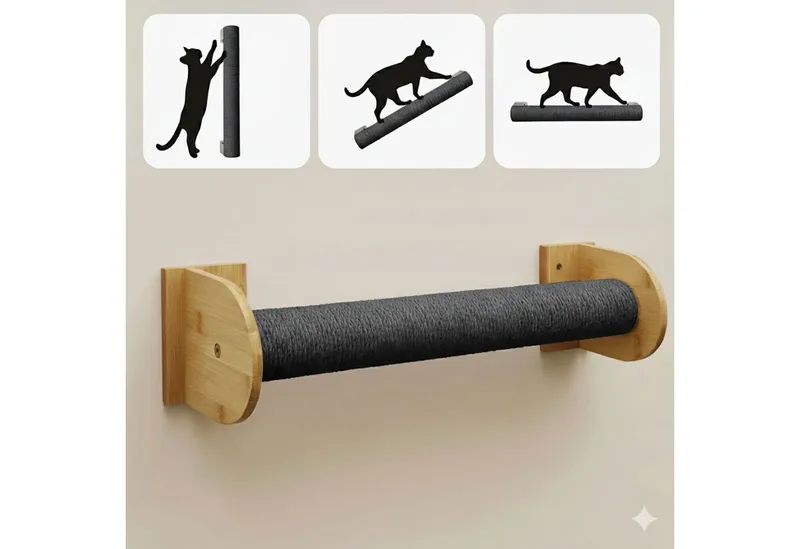 eyepower Kratzbaum zur Wandmontage - 66 cm Wandkratzbaum für Katzen - Sisal Kratzstamm, Sisalstamm Wand - Katzenkratzbaum platzsparend - Kletterwand Katze, Grau, – Produktbild 4 von 5