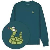 LIGARTI Bestickter Pullover – Schorsch die Schlange – LIGARTI Tiermanufaktur, Petrol, – Produktbild 1 von 1