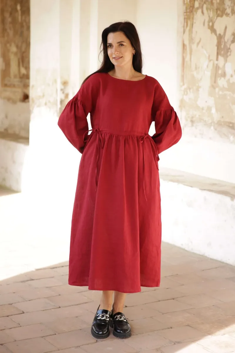 Amber Linen Amber Linen Damen vegan Kleid Verona Rot, Rot, – Produktbild 2 von 2