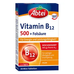 Abtei Abtei Vitamin B12 500 + Folsäure Tabletten – Produktbild 1 von 1