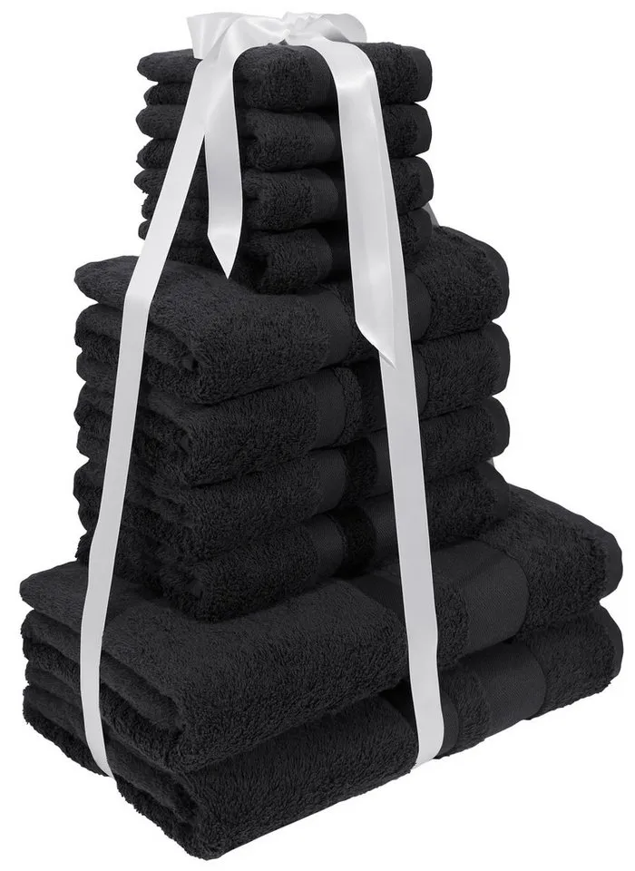 OTTO home Handtuch Set Vanessa, 10-tlg Handtuch-Set, weich, in Standard- und Premium-Qualität, Walkfrottee (Set, 10-St), 100% Baumwolle, Duschtücher, Handtücher, Gästetücher, mit Bordüre, Schwarz, – Produktbild 4 von 8