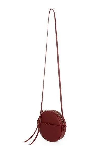 ELEKTROPULLI Vegane Runde Schultertasche MONA von ElektroPulli, Dunkelrot mit gold rv, – Produktbild 2 von 2