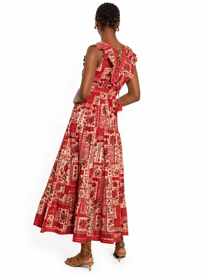 Apricot Apricot Druckkleid Schimmerndes Midaxi-Kleid mit Schalsprint und Stufen, Rot, – Produktbild 4 von 4