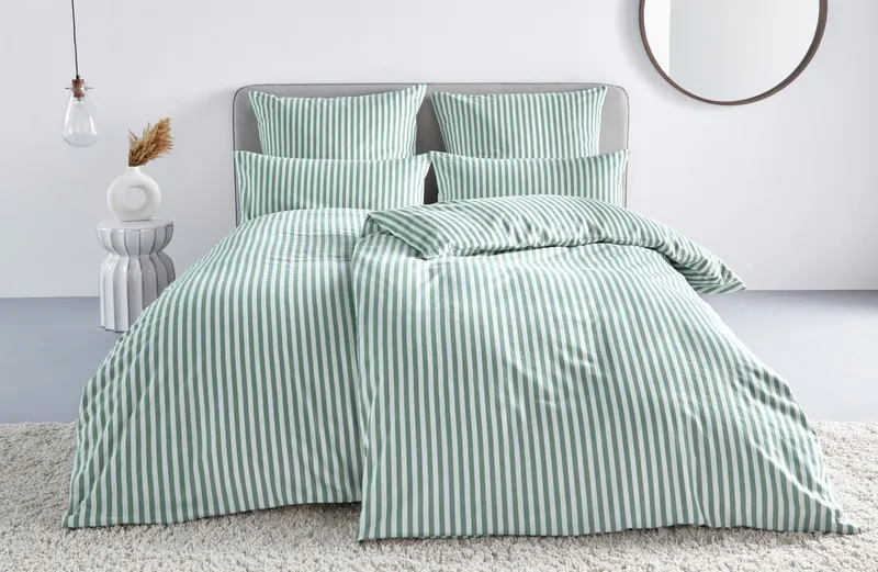 LeGer Home by Lena Gercke Bettwäsche Linnea, Flanell, 2 teilig, aus 100% Baumwolle, Streifendesign, Grün, – Produktbild 6 von 8