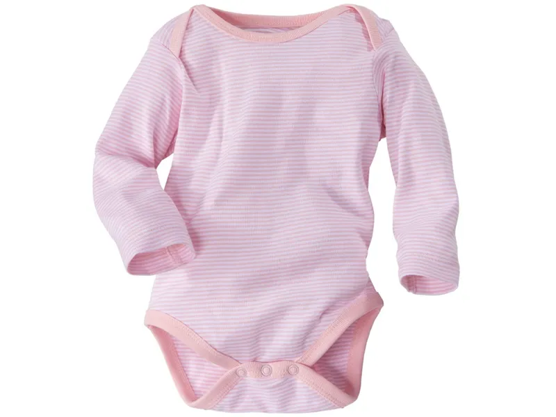 HANS NATUR Baby Langarmbody Bio-Baumwolle rose-weiß gestreift Gr. 86/92, Weiß, rosa, – Produktbild 1 von 2