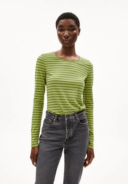 ARMEDANGELS ARMEDANGELS ENRICCAA STRIPES Damen Longsleeve Slim Fit aus Bio-Baumwolle, New moss-dark moss, – Produktbild 1 von 3