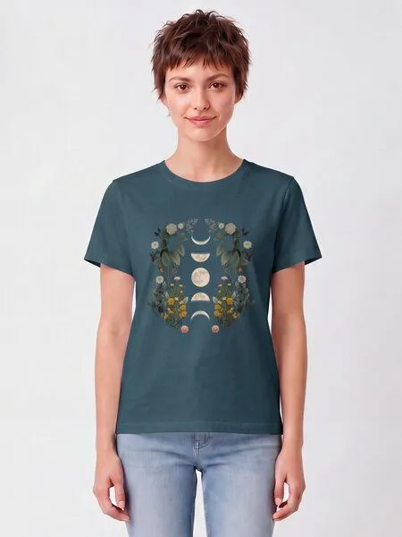 watapparel watapparel T-Shirt Frauen Moonphases & Flowers, Stargazer, – Produktbild 2 von 2