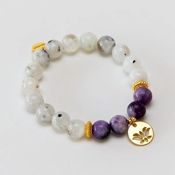 Divasya Divasya Armband "Golden Lotus" aus echten Natursteinen bzw. Halbedelsteinen, Lila, – Produktbild 1 von 4