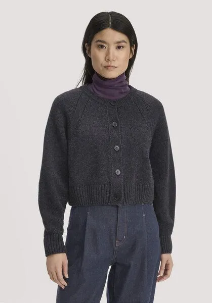 hessnatur hessnatur Strick Jacke Relaxed Cropped aus Bio-Merinowolle mit Bio-Baumwolle, Anthrazit, – Produktbild 1 von 4