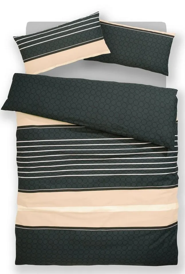 OTTO home Bettwäsche Circle in Gr. 135x200, 155x220 cm u.a. Bettwäsche-Set gestreift, Linon, 2 teilig, Bettwäsche aus Baumwolle mit Streifen-Design, moderne Bettwäsche, Beige|braun, – Produktbild 6 von 6