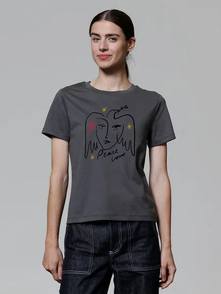 watapparel watapparel T-Shirt Frauen Peace Love, Anthracite, – Produktbild 1 von 4