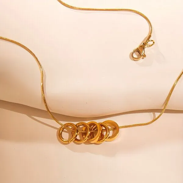 ELEKTROPULLI ELEKTROPULLI schlichte Kette 1mm schmal mit Ring Anhängern, Längen: 45 cm / 55 cm / 65 cm, Gold kette mit gold ringen, – Produktbild 3 von 5