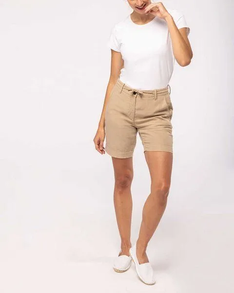 YTWOO YTWOO Damen Bermuda-Shorts Straight Fit aus nachhaltigen Lyocellfasern und Leinen, Beige, – Produktbild 1 von 3