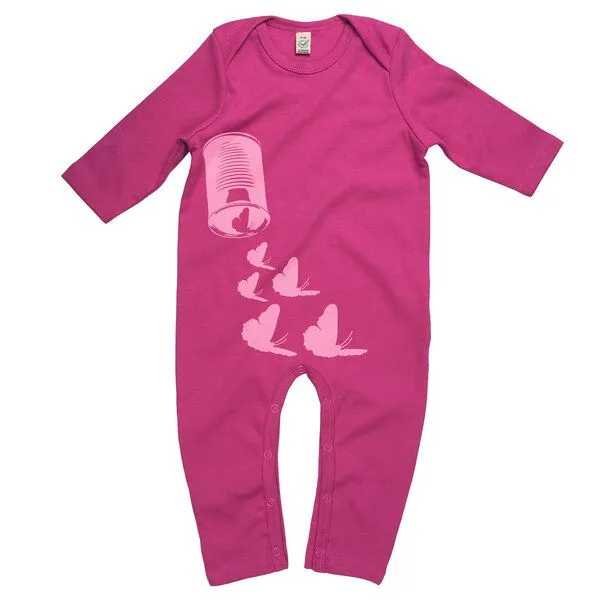 HANDGEDRUCKT HANDGEDRUCKT "Butterfly01" Baby Jumpsuit, Hot pink, – Produktbild 1 von 3