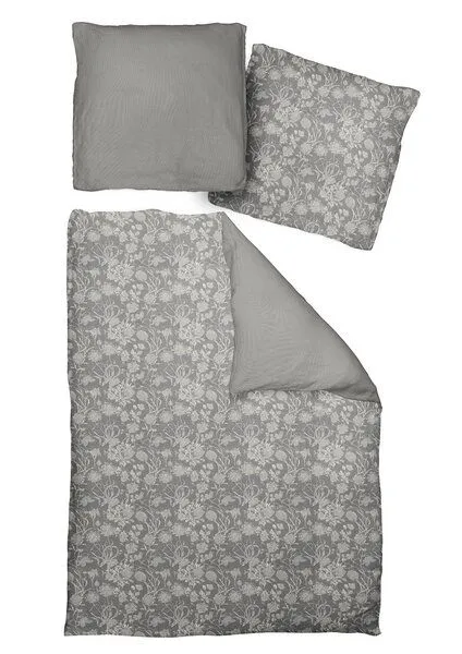 Nature by Adam Nature by Adam Bettwäsche 2tlg aus 100% Bio-Baumwolle - Made in Germany - Flower Cuveé Light, Dunkelgrau, – Produktbild 4 von 4