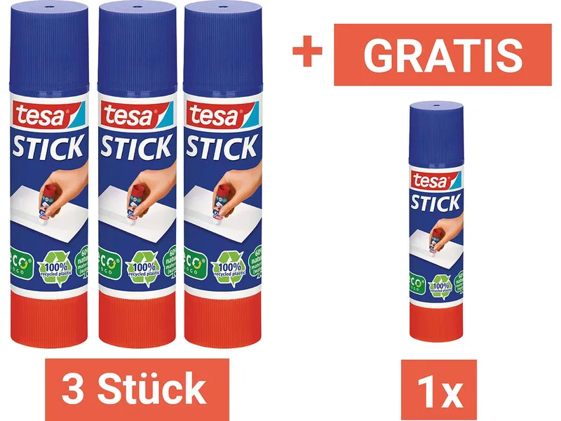 Tesa tesa 3er-Pack Klebestift "ecoLogo" 20 g + Gratis 1 tesa Klebestift – Produktbild 1 von 2