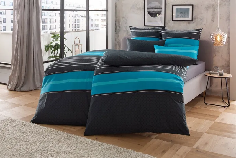 OTTO home Bettwäsche Circle in Gr. 135x200, 155x220 cm u.a. Bettwäsche-Set gestreift, Linon, 2 teilig, Bettwäsche aus Baumwolle mit Streifen-Design, moderne Bettwäsche, Blau, – Produktbild 3 von 6