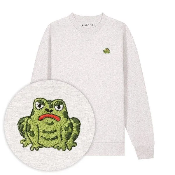 LIGARTI Bestickter Pullover – Gretel die Kröte – LIGARTI Tiermanufaktur, Hellgrau, – Produktbild 1 von 3