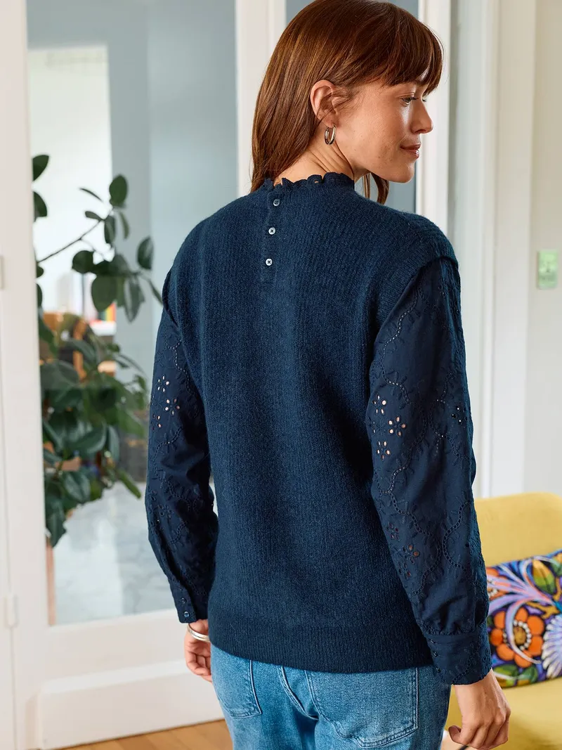 Vertbaudet Vertbaudet Umstandspullover mit Materialmix, Marine, – Produktbild 4 von 4