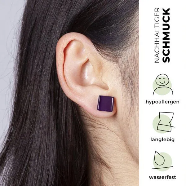 ALEXASCHA ALEXASCHA Minimalistische Ohrstecker, klein, aus Glas, Amethystlila, – Produktbild 3 von 4