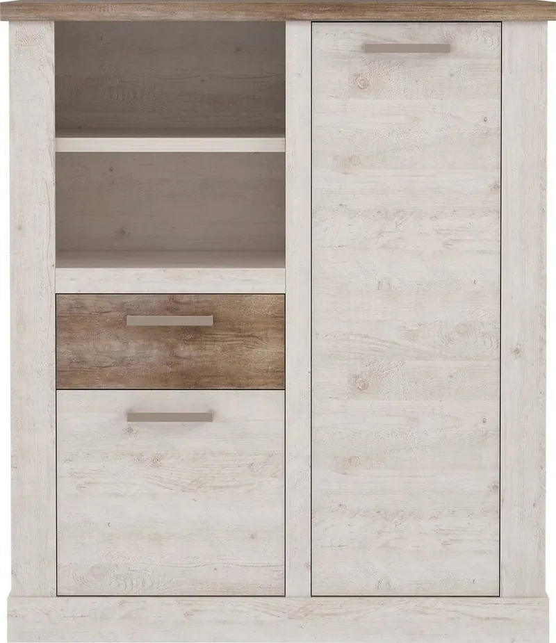 FORTE Highboard Duro, Mehrzweckschrank mit Türen & Schublade, Landhausstil, Breite 109,8 cm, Weiß, – Produktbild 2 von 5