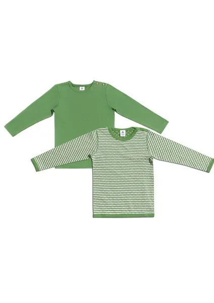 Leela Cotton Leela Cotton Kinder Unisex Langarmshirt Set, Grün & rot, – Produktbild 1 von 1