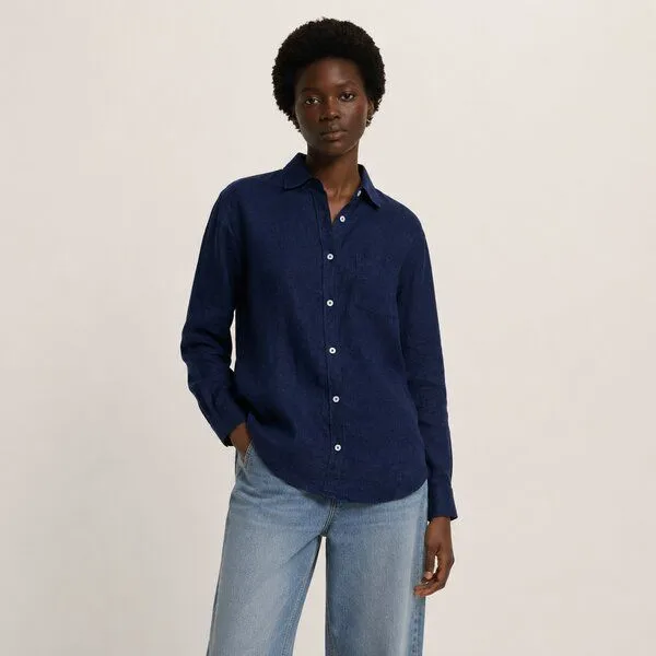 YTWOO YTWOO Damen Leinenbluse, Navy, – Produktbild 1 von 3