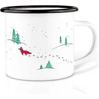 LIGARTI Emailletasse »Winterfüchse« von LIGARTI | 300 oder 500 ml | handveredelt in Deutschland | Cup, Kaffeetasse, Emaillebecher, Camping Becher – Produktbild 1 von 1