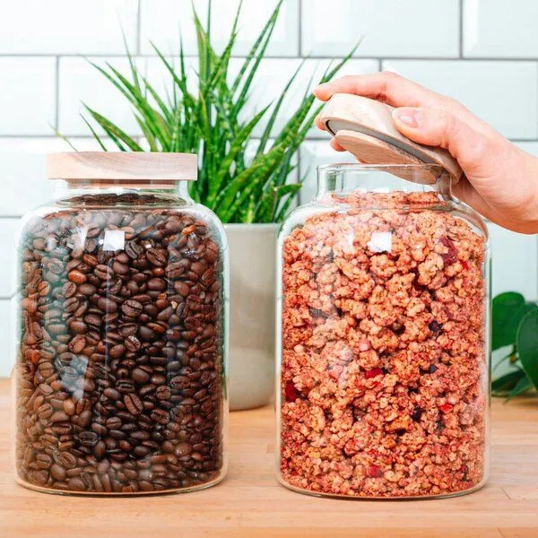 Econovo Econovo Große Vorratsgläser mit Holzdeckel 1600ml Set 2-tlg. Oval – Produktbild 2 von 4