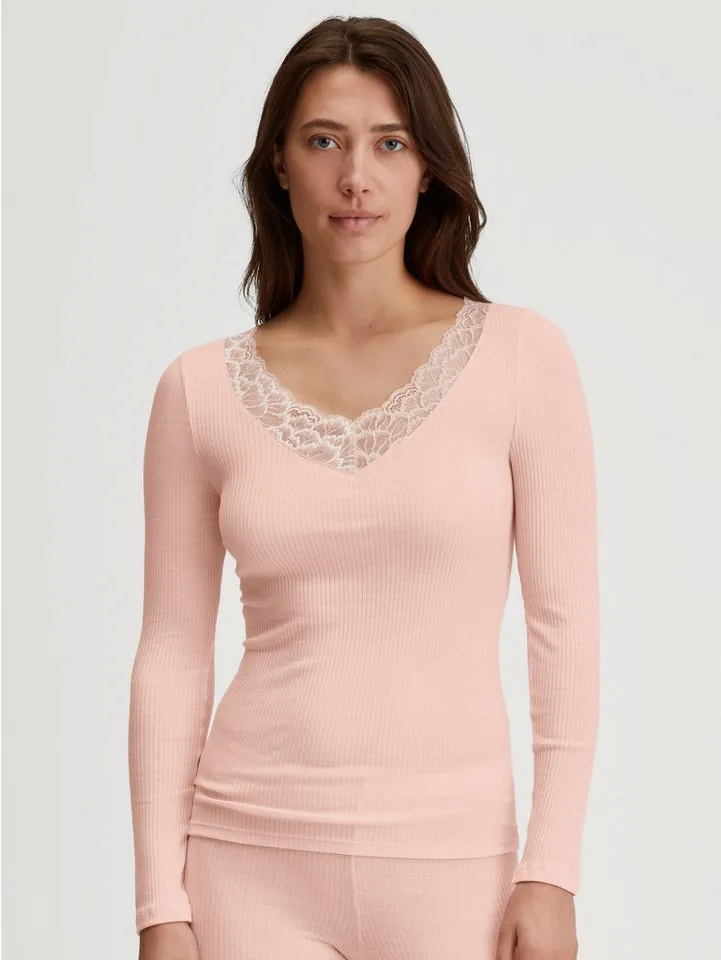 CALIDA CALIDA Longsleeve Silky Wool Joy zarte Spitzen-Details, wärmend, weich, leichter Glanz, Rosa, – Produktbild 1 von 5