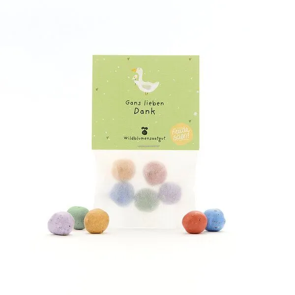 Die Stadtgärtner Die Stadtgärtner 5 bunte Blumenmurmeln im Tütchen mit Wildblumensaatgut | Als Gastgeschenk, Dankeschön & kleine Aufmerksamkeit – Produktbild 2 von 4