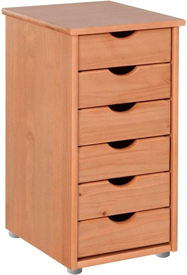 OTTO home Kommode Gava Schubladenschrank mit 6 grifflosen Schubläden, massives Kiefernholz, Stauraummöglichkeiten, Eingefräste Griffmulden, Beige, – Produktbild 2 von 4