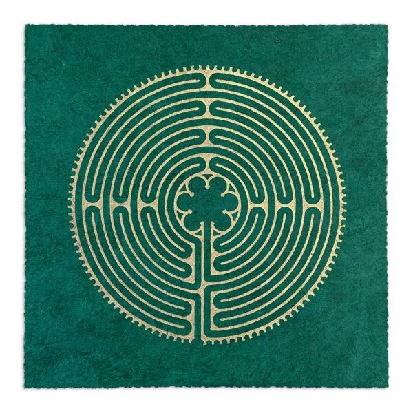 Veskor Cassiopeia Veskor Cassiopeia LABYRINTH VON CHARTRES der Kathedrale Notre-Dame Linoldruck | 22 × 22 cm | Smaragdgrün, Gold, – Produktbild 1 von 3