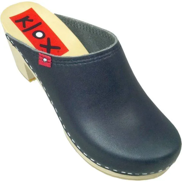 Klox Klox 6 1/2 - Medium Heel Holzclog mit pflanzlich gegerbtem Leder, Blau, – Produktbild 2 von 3