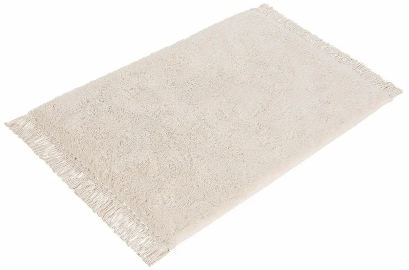 OTTO home Badematte Finca, Badvorleger, Badezimmer Teppich, Höhe 16 mm, rutschhemmend beschichtet, strapazierfähig, fußbodenheizungsgeeignet, Baumwolle (Bio-Baumwolle), quadratisch, Fransen, Boho, Badteppich, Bio-Baumwolle, auch als 3 teiliges Set, Beige, – Produktbild 2 von 5