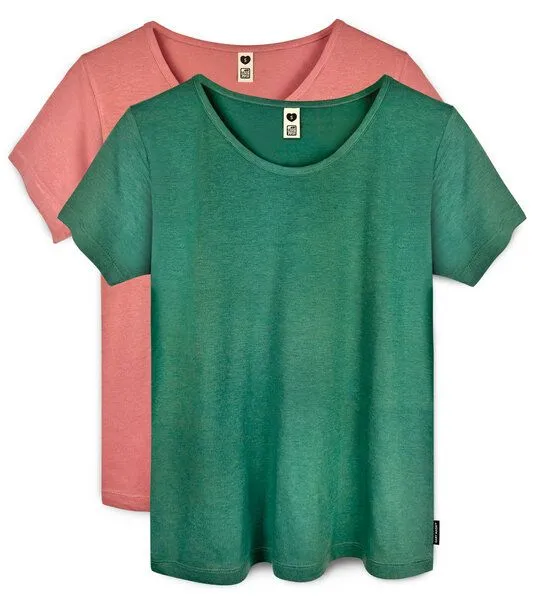 Gary Mash GARY MASH Damen Basicshirt aus Bambusviskose, 2er-set grün-rosa, – Produktbild 1 von 4