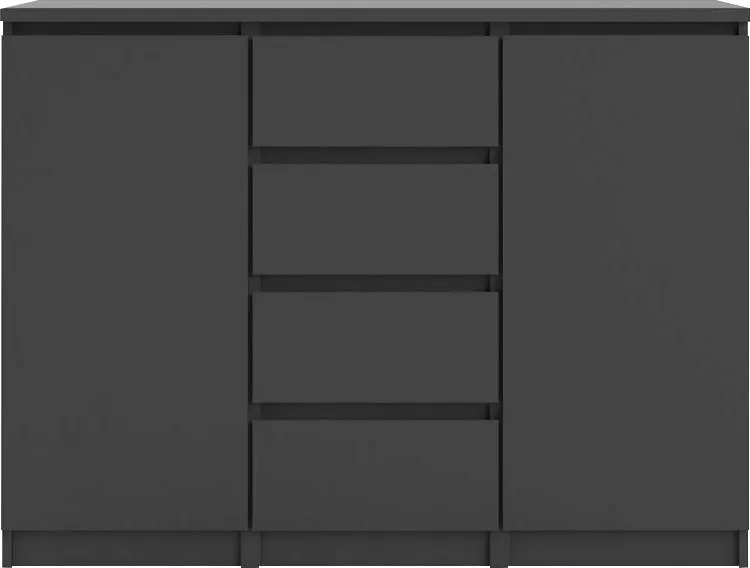 Home affaire Kommode Naia - 4 Schubladen & 2 Türen, grifflose Front, Made in Denmark (Breite: 121 cm, in mehreren Farben), Sideboard, skandinavisches & modernes Design mit viel Stauraum, Schwarz, – Produktbild 4 von 8