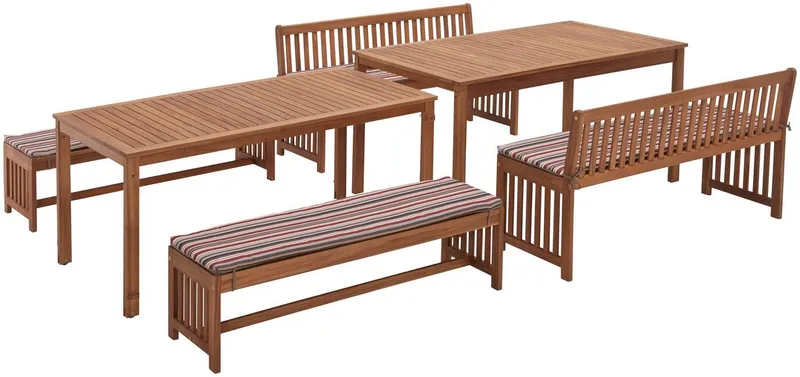 Merxx Merxx Garten-Essgruppe Hawaii, (4x Bänke, 2x Tische, 4x Sitzkissen), Akazienholz FSC® 100 %, Braun, – Produktbild 2 von 5
