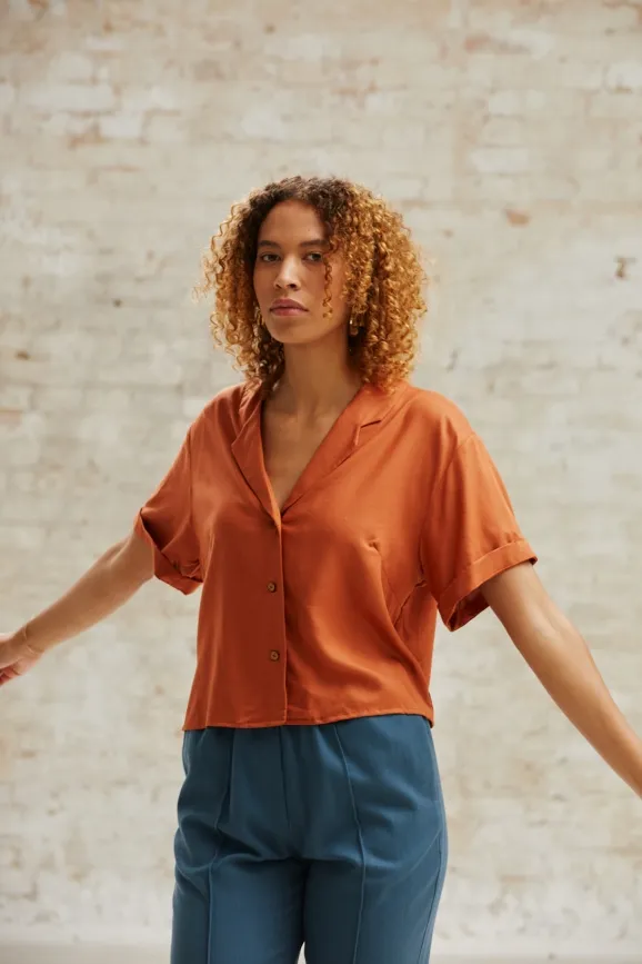 Jyoti - Fair Works Jyoti - Fair Works Damen vegan Bluse Avaani Rust, Dunkelorange, – Produktbild 2 von 2