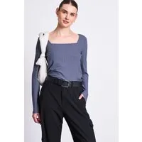 JAN N JUNE JAN 'N JUNE Damen vegan Langarmshirt Mit Vierkantausschnitt Fria Turbulence, Dunkelblau, – Produktbild 1 von 1