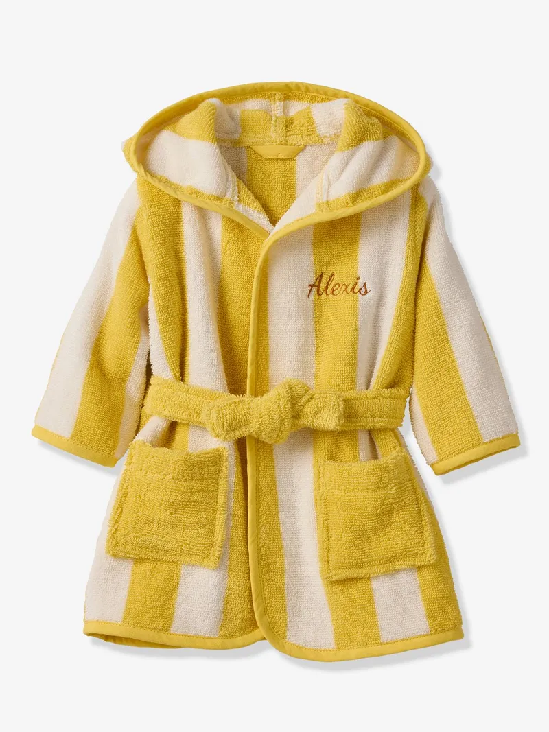 Vertbaudet Baby Bademantel STRANDKORB Capsule FAMILY personalisierbar, Gelb gestreift, – Produktbild 1 von 2