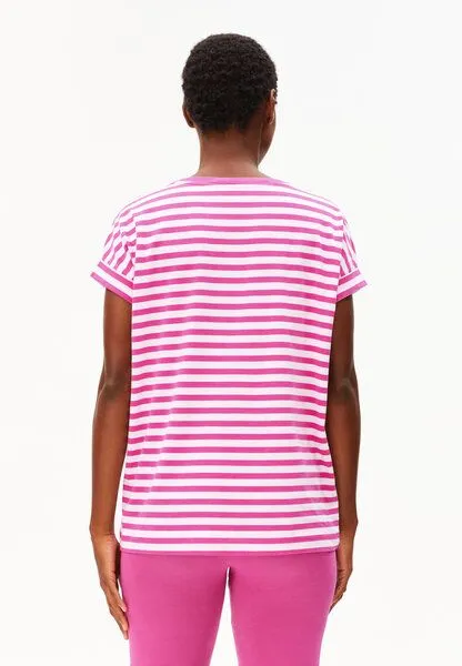 ARMEDANGELS ARMEDANGELS IDAARA STRIPES Damen T-Shirt aus Bio-Baumwolle, White-very berry, – Produktbild 2 von 4