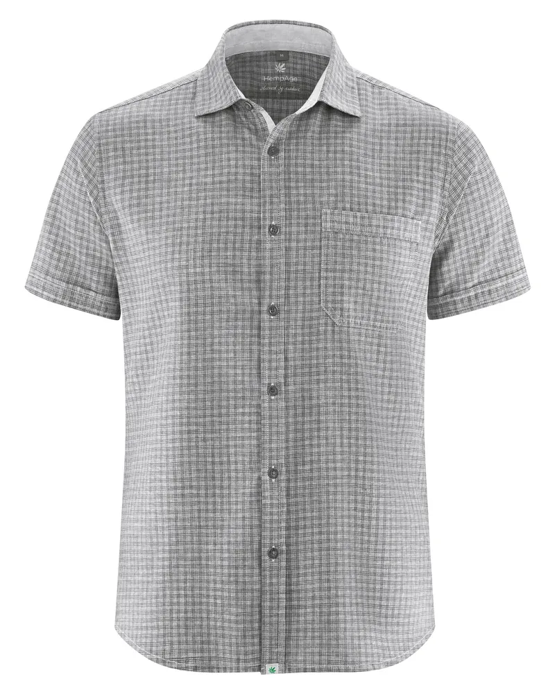 HempAge Hempage Herren vegan Kurzarmhemd Kariert Schwarz/Weiß, Schwarz, – Produktbild 1 von 2