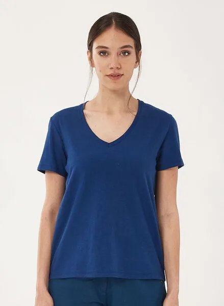 ORGANICATION ORGANICATION Basic T-Shirt aus Bio-Baumwolle mit V-Ausschnitt, Navy, – Produktbild 1 von 4