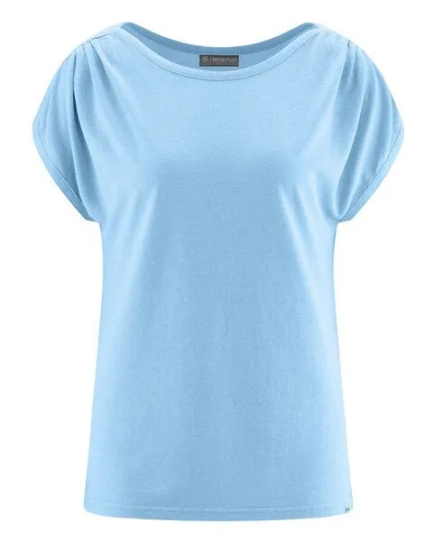 HempAge HempAge Ärmelloses Damen-Shirt mit U-Boot Halsausschnitt Hanf/Biobaumwolle, Glacier (blau), – Produktbild 4 von 4