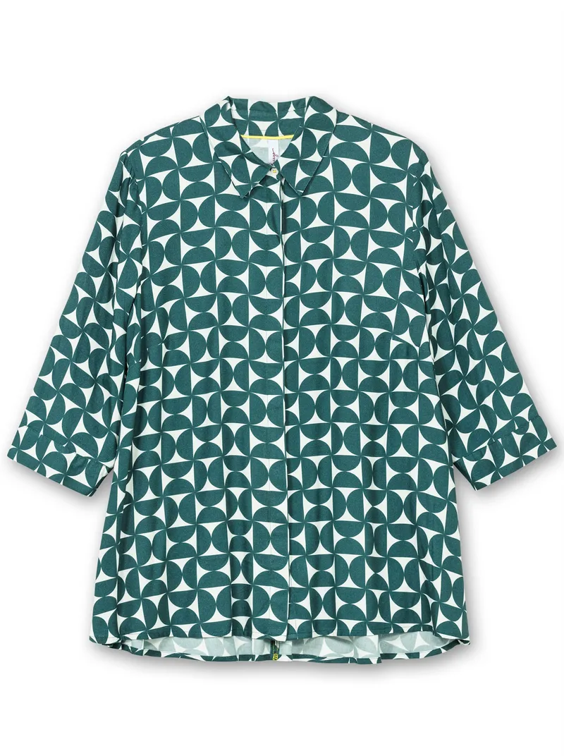 sheego Longbluse tiefgrün-gemustert, Tiefgrün-gemustert, – Produktbild 1 von 2