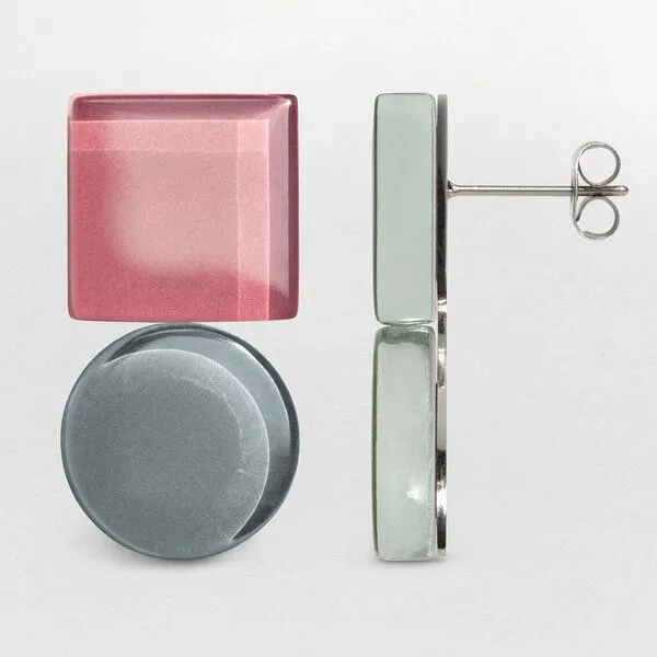 ALEXASCHA ALEXASCHA Geometrische Statement Ohrringe aus Glas | Bauhaus Design | 16 Farbkombinationen, Rosa & grau, – Produktbild 4 von 4