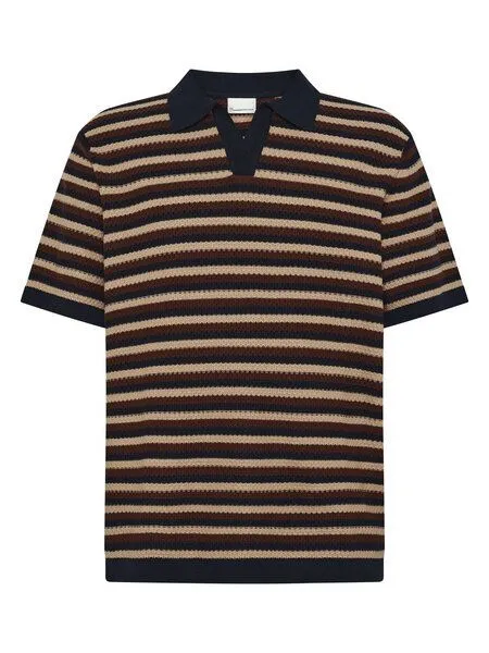 KnowledgeCotton Apparel KnowledgeCotton Apparel Gestricktes Poloshirt mit Streifen aus Bio-Baumwolle, Braun-brown-stripe, – Produktbild 2 von 2