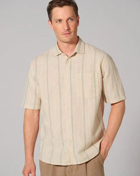 HempAge HempAge Kurzarmhemd mit Streifenmuster Casual Fit Hanf/Biobaumwolle, Nature (natur), – Produktbild 1 von 4