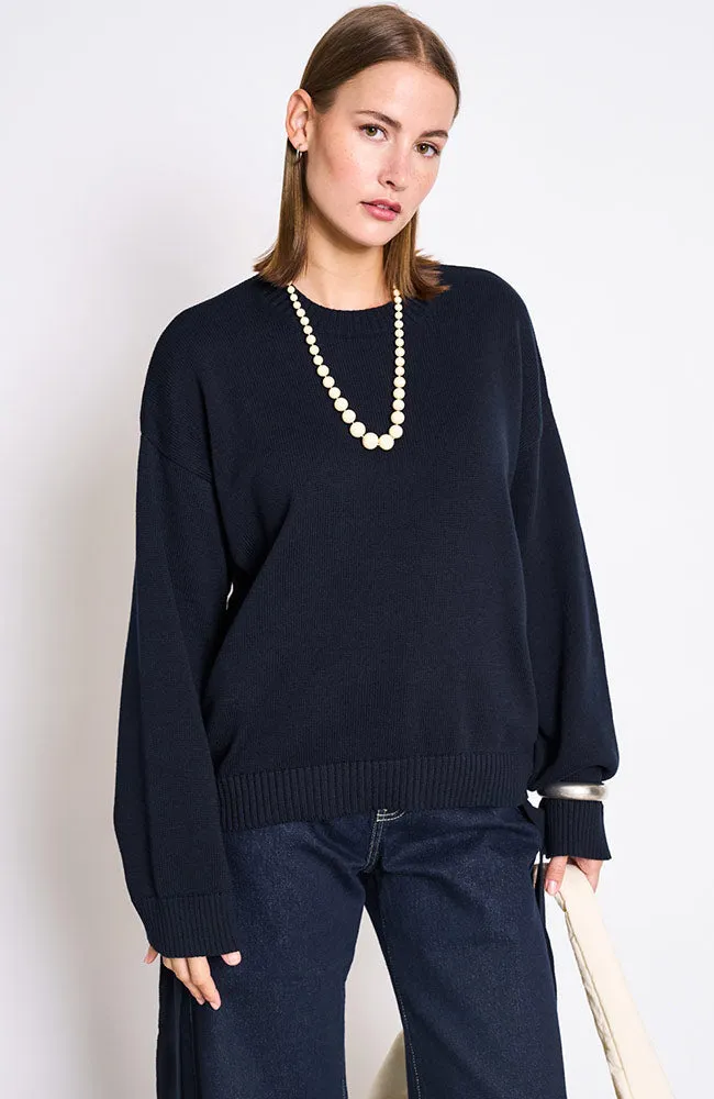 JAN N JUNE JAN 'N JUNE Damen vegan Pullover Caper Krawatte Nacht Herbst, Extra dunkelblau, – Produktbild 1 von 2